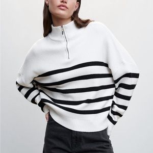 Mango Oversized Striped Sweater with Zipper - Sz Medium